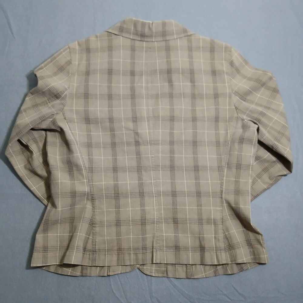 Talbots Women 14 Brown Plaid 100% Cotton V Neck Blazer Office Business - Picture 2 of 12